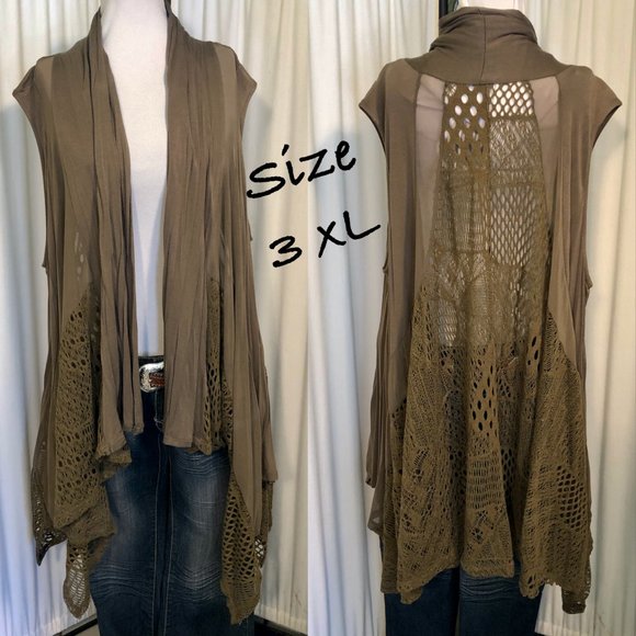 Bundle of two La Vanya Lace Cardigans in gray Sz 1XL & olive Sz 3XL - Picture 8 of 13